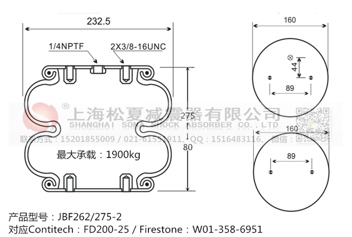 JBF262/275-2橡膠<a href='http://www.showjay.cn/' target='_blank'><u>空氣彈簧</u></a>