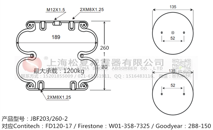 JBF203/260-2橡膠<a href='http://www.showjay.cn/' target='_blank'><u>空氣彈簧</u></a>